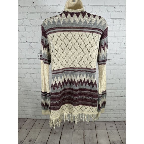 Vanity Purple Beige Semi Sheer Loose Knit Sweater Cardigan W Tassels Women’s L - Picture 4 of 15